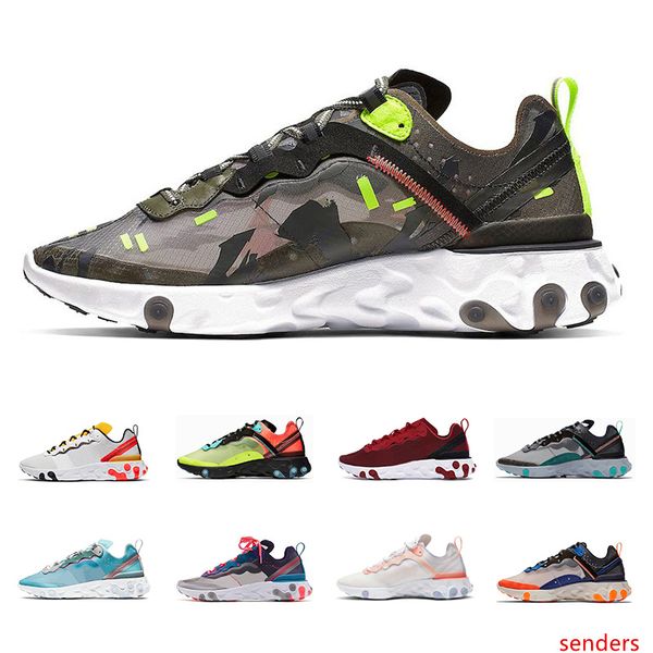 

2020 new quality react 87 element 55 mens running shoes triple black white red sail anthracite designer sneakers womens sports shoes