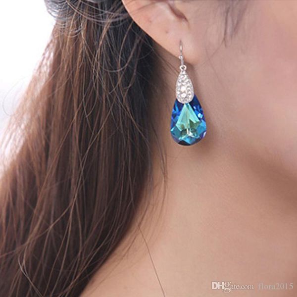 

новые роскошные девушки висят серьги, сделанные с элементами swarovski кристаллом для новобрачного зацепления свадьбы bijoux аксессуары лучш, Silver
