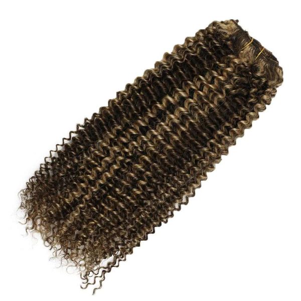 

120g hair clip in kinky curly chocolate brown #4 mixed with caramel #27 two tone ombre clip in hair extension, Black;brown
