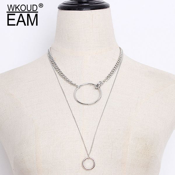 

eam]2019 spring summer woman new listing temperament solid golden sliver color long round double-deck chain necklace ld67, Silver