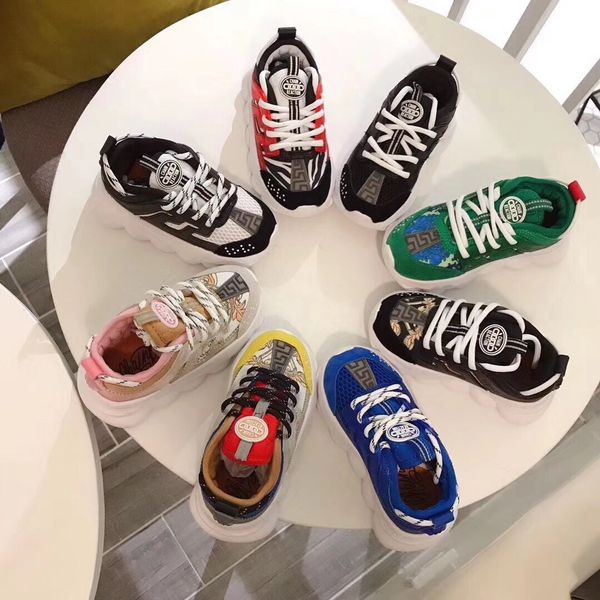 

2020 детская цепная реакция обувь черный белый повседневный leopard район medusa link-рельефный sole версаче дети молодежь спорт тренер, Black