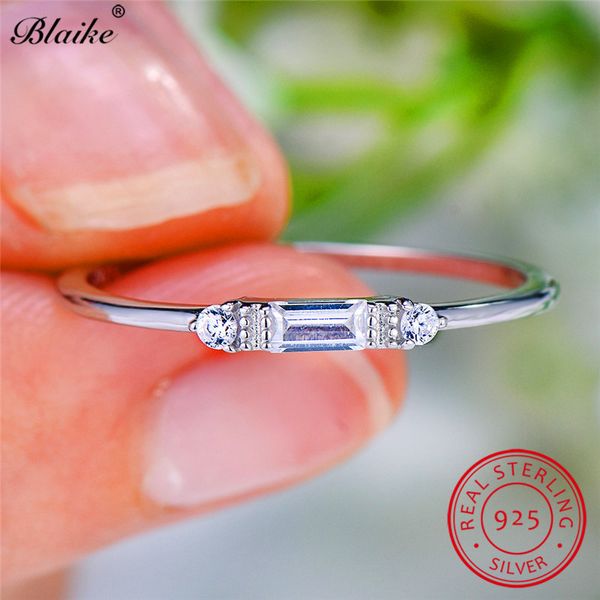 

925 серебряные кольца для женщин минималистский wedding thin кольцо stacking малый прямоугольник циркон promise обручальное кольцо ювелирные, Golden;silver