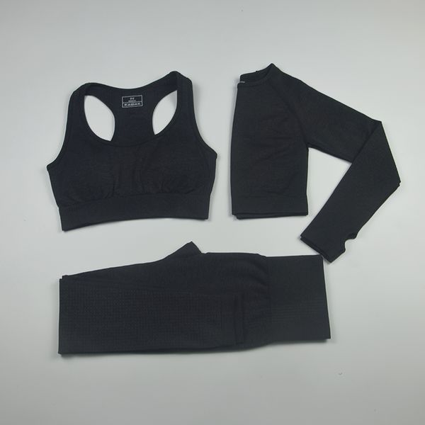

3piece sports suits women seamless yoga set long sleeve fitness crop gym leggings+padded sports bra workout clothes femme
