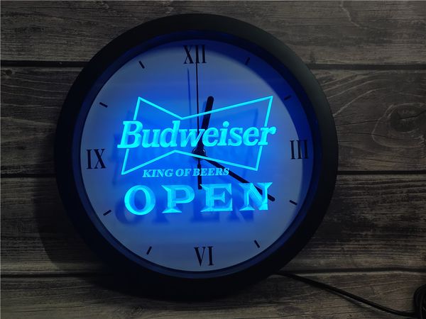 

0e113 open budweiser beer pub bar app rgb led neon light signs wall clock