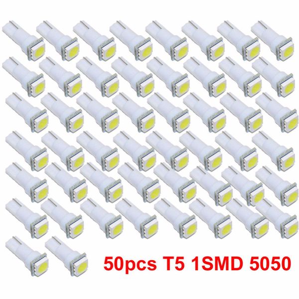 

50pcs car t5 1smd led bulb wedge cold white gauge cluster dash light instrument panel lights lamp