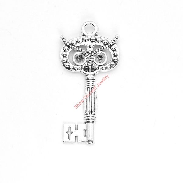 

antique silver plated owl key charms pendants for bracelet jewelry making diy necklace craft 60x30mm, Bronze;silver