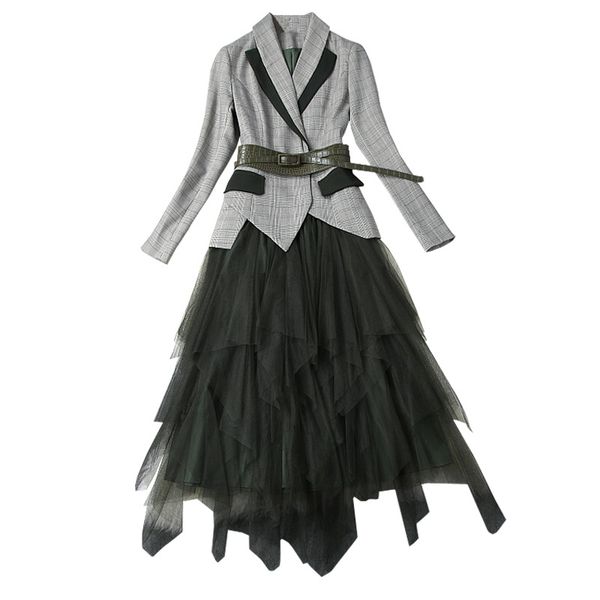 

women skirt suit 2 piece set fashion office lady business work wear slim suit jacket blazer mesh skirt uniform big plus size, White;black