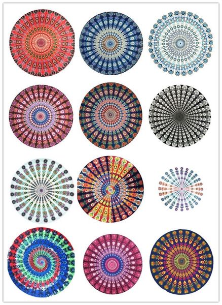 

mandala beach towel blanket for peacock bohemia round printing tapestry yoga mat summer picnic rug beach blanket jfa2110