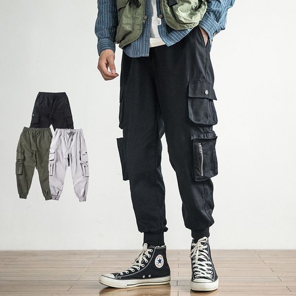 

outdoor2019 spring autumn tactical trekking hiking overalls multi pocket hip hop sport ankle length pants men teenagers trousers, Black;green