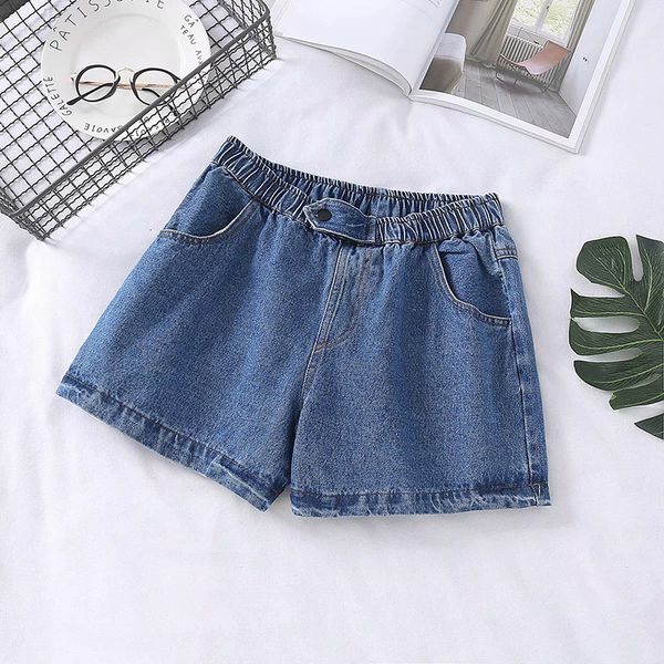 

korea literary summer new casual simple a buckle elastic waist high waist loose cowboy shorts woman, White;black