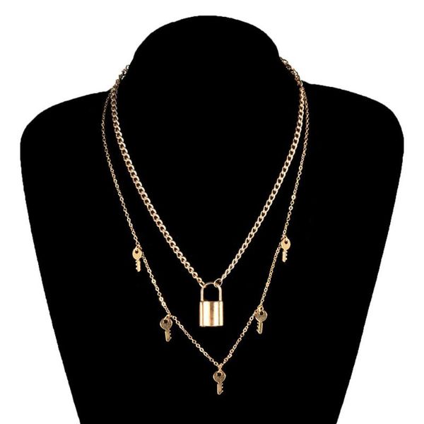 

exaggerated punk key pendant lock necklace ladies trend fashion necklace sweater chain cross-border jewelry, Silver