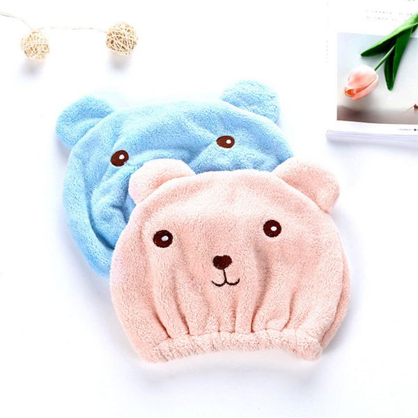 

new cute bear bath cap soft microfiber hair turban quickly dry hair hat wrapped towel bathing cap speed dry shower