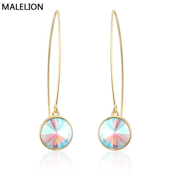 

maikale new fashion drop earrings round austrian crystal rose gold long earring hooks for women jewelry gift brincos bijoux, Silver