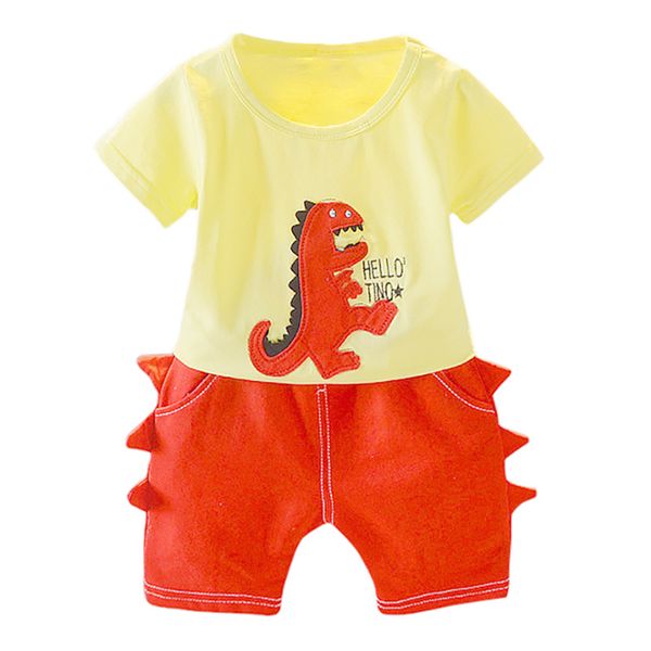 

baby clothes summer baby boys short sleeve cartoon dinosaur print t-shirt +shorts casual outfits sets boys clothes new, White