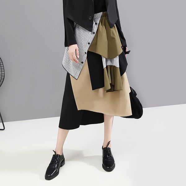 

fashion skirt women autumn and winter 2019 new japanese women's wear personality irregular stitching half-length skirts, Black