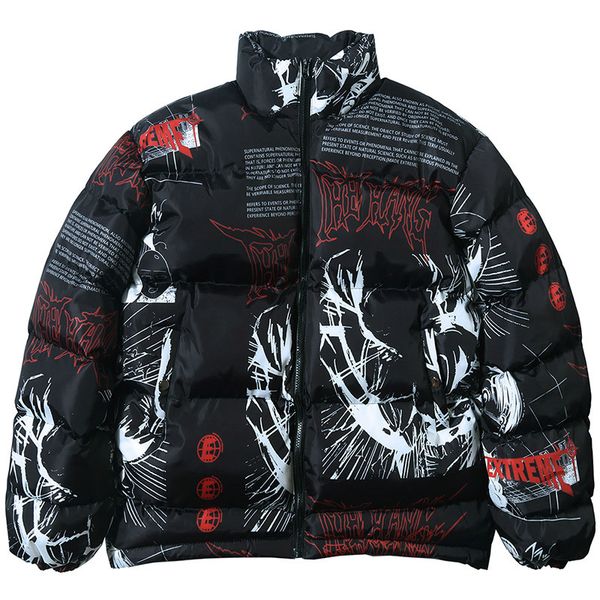 

hip hop winter jacket coat japanese cartoon graffiti streetwear thick warm parka windbreaker harajuku padded outwear jacket coat, Black