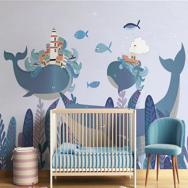 

custom large mural 3d wallpaper nordic cartoon fashion creative whale child bedroom mural tv back wall decor deep 5d embossed