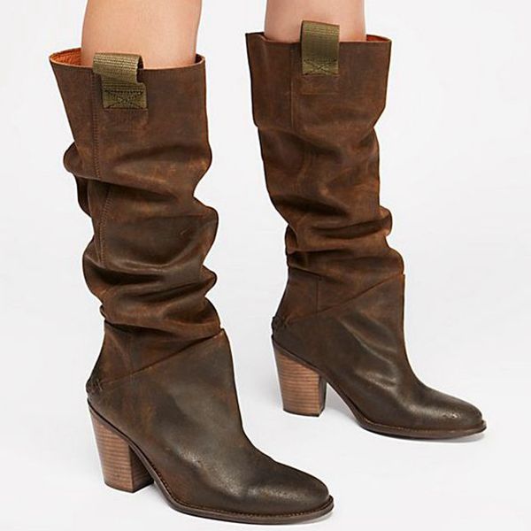 

high heel square with boots women's boots pointed not tied with mouth fashion solid color casual shoes 2019 new fashion, Black