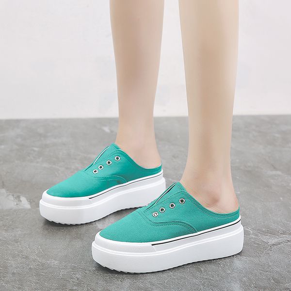 

shoes woman 2020 loafers slippers casual med slipers women cover toe soft summer new flat rubber fabric canvas shoes, Black