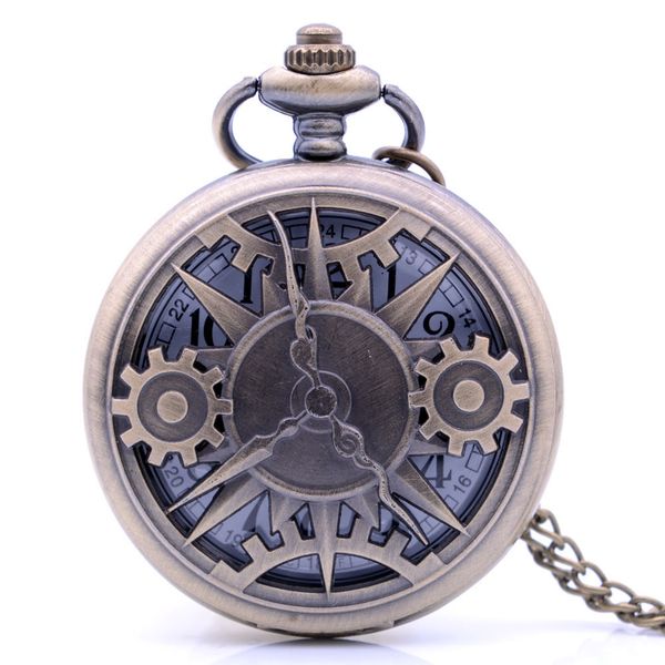

dropshipping steampunk vintage antique pointer gear mens male gifts quartz pocket watch pendant necklace chain relogio de bolso, Slivery;golden