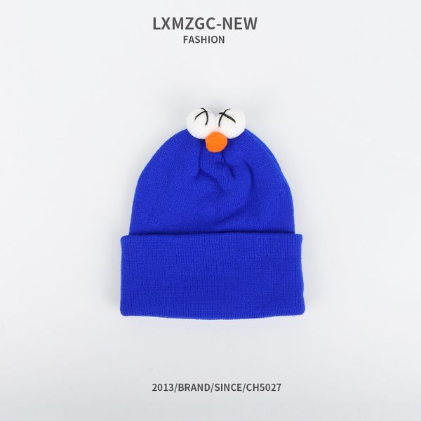 

customized autumn and winter new hat cartoon big eyes baby wool hat net red sesame street children's knitted hat, Blue;gray