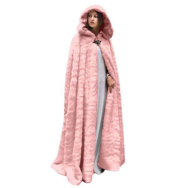 

new coat solid color hooded flannel long cloak faux fur coat womens coats winter hooded cloak teddy long sleeve blouse, Black