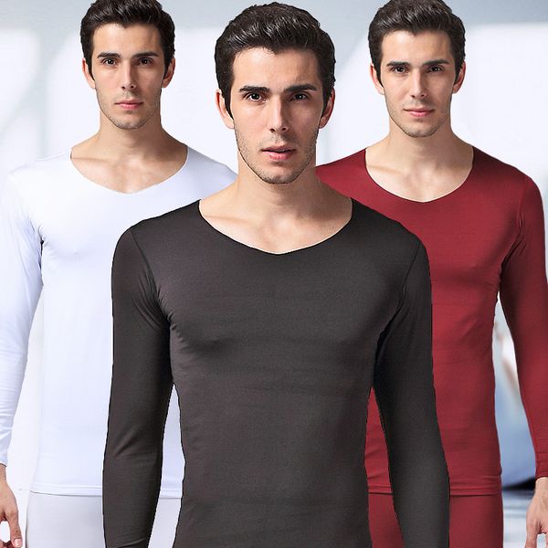 

men's no show warm underwear suit v-neck winter clothes and trousers 37 degree seamless winter thin soft elastic long johns, Black;white