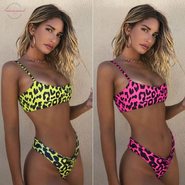 

new leopard print padded bra bikini swimsuit female thong cut fashion beach swimwear women swimming suit, White;black