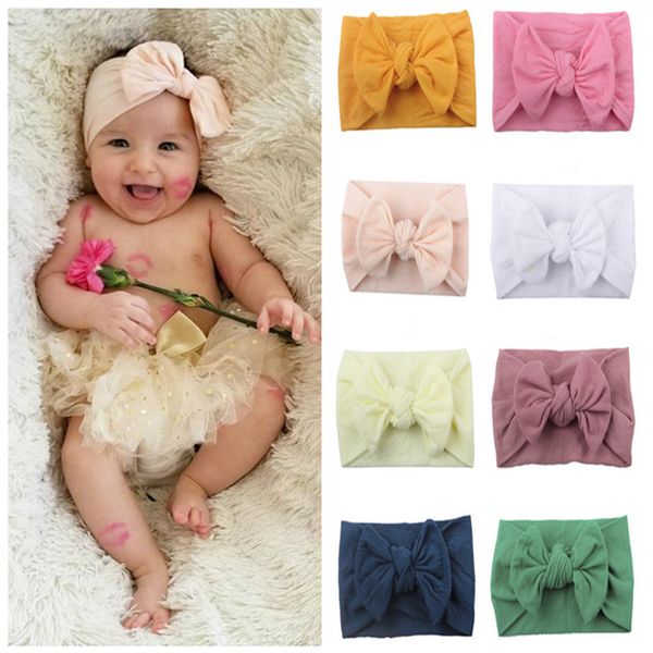 

ins baby girl bowknot headbands soft nylon hair band bohemia style bows headwrap toddler girls hairband lovely knot hair accessories best, Slivery;white