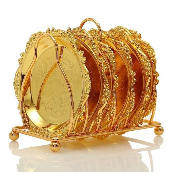 

series 6 piece roller coaster creative drink coaster decorative frame non-slip metal coaster deskdisplay with pole frame, ki