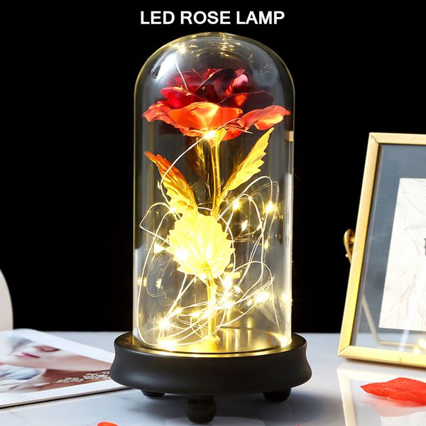 

rose in flask night lamp red rose with led light in glass dome for wedding party mother's day gift