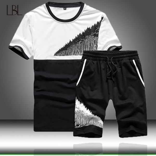 

Men Sweat Suits Brand Clothing Casual Suit Men Summer Sets Tracksuits Slim Fitness Streetwar Tops Tees+Shorts Fashion Mens Set