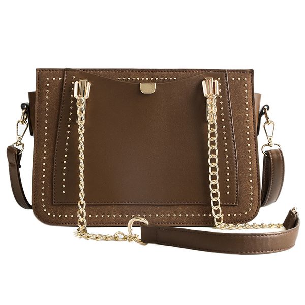 

rivet handbag women's bag metal chain tote bag casual pu leather crossbody brown