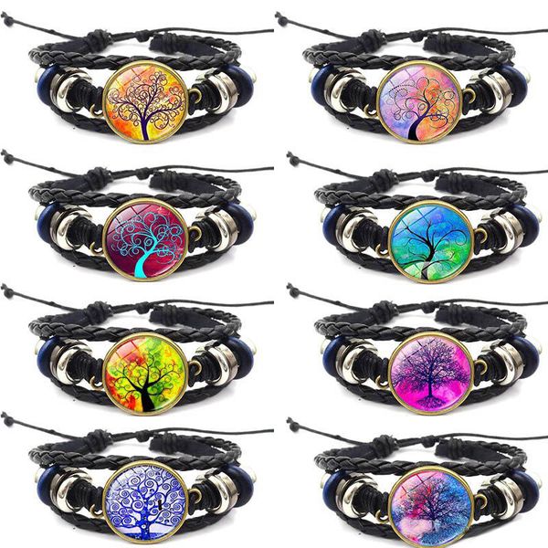 

life of tree howling handmade glass cabochon woven leather bangles mens black cool punk animal bracelet diy jewelry for women, Golden;silver