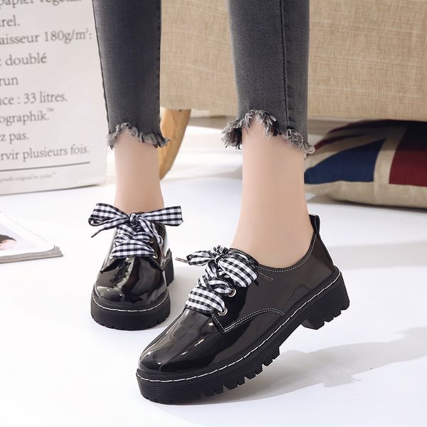 

spring autumn oxford shoes for women shoes woman ladies leather female flats lace up casual plus size zapatos mujer, Black