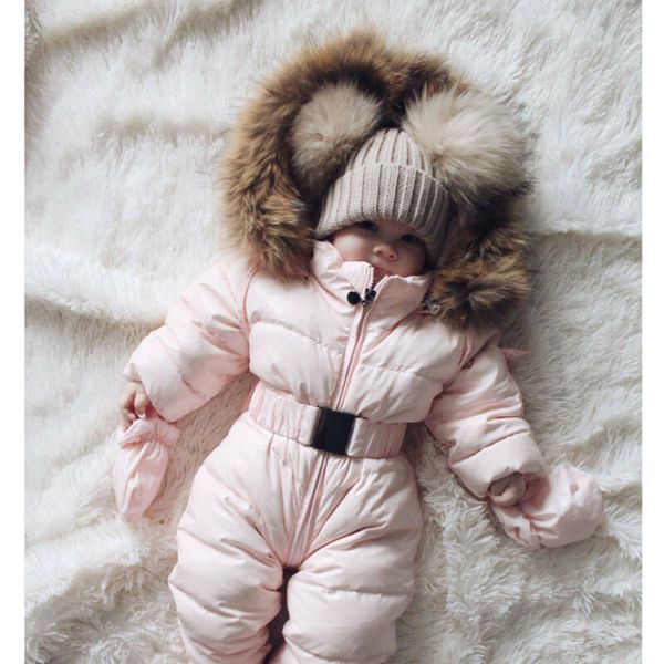 

2019 winter thick snow wear toddler baby boy girl winter romper jacket hooded children outwear jumpsuit coat outfit gps