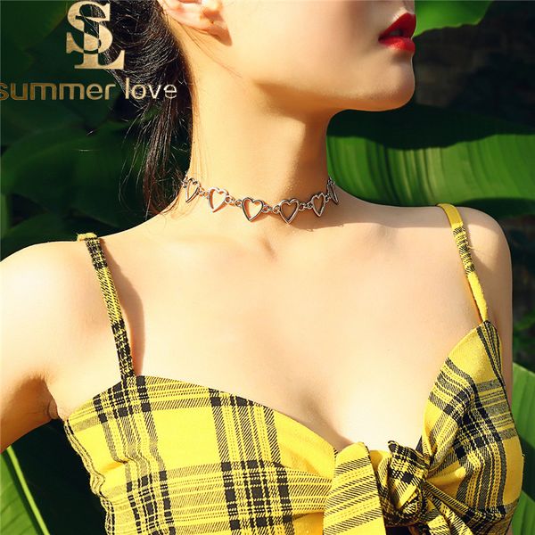 

fashion korean sweet love heart choker necklace for women silver gold color statement necklaces jewelry valentines party girl gift