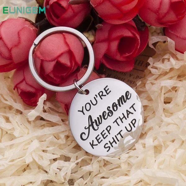 

personalized keychain you are awesome keep that cheer up key chain for men women her him coworker custom keyring for friend, Silver