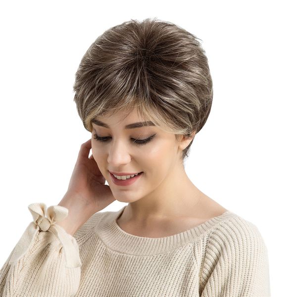 

women short wig, synthetic straight fluffy blend full wig, natural looking heat resistant wigs for cosplay party costume, Black
