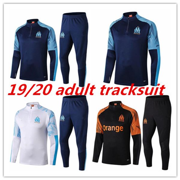 

2019 2020 olympique de marseille tracksuit soccer training suit maillot de foot 19/20 payet thauvin om football jogging tracksuit, Black
