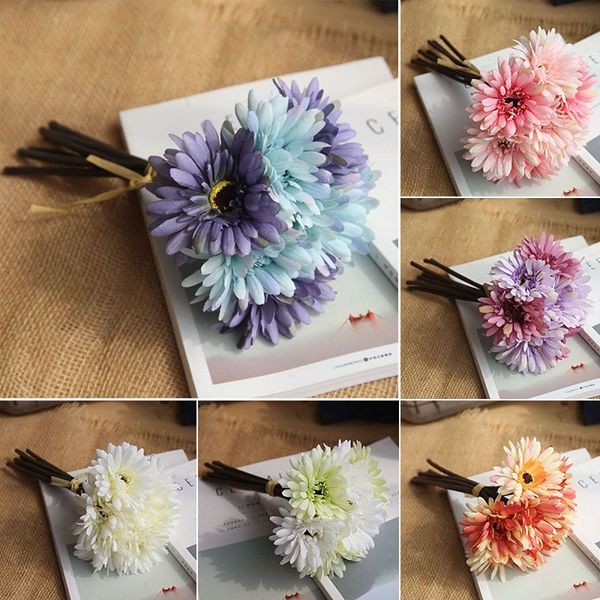 

1 bouquet daisy flowers bouquet artificial gerbera flower fake silk holding flowers home decoration wedding bouquets