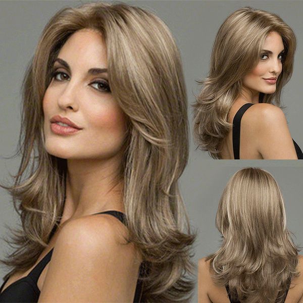 

длинные волнистые браун парики с белокурыми синтетический черным женщины ежедневно косплей парики жаростойкий, Black