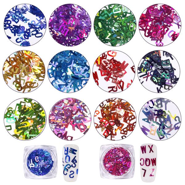 

queen fingers 12 colors 1g word letter shape nail glitter flakes a/b/c/d design plastic sheet sequins, Silver;gold