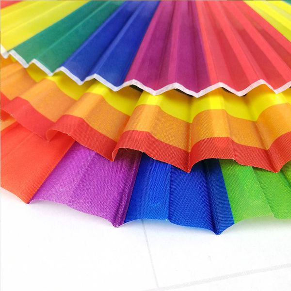 

rainbow hand held folding fan dance fan for wedding themed parties decoration stage performance prop fan ventagli matrimonio #13
