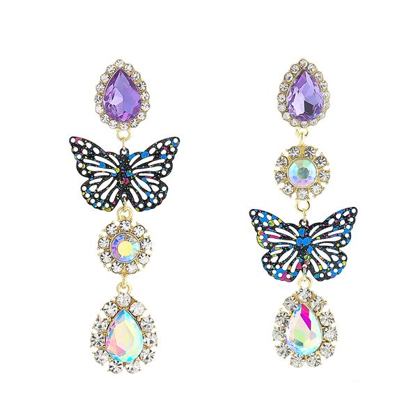 

retro style butterfly-shaped 925 silver stud earrings with purple crystal ab rhinestone drop dangle earrings for women and girls gift