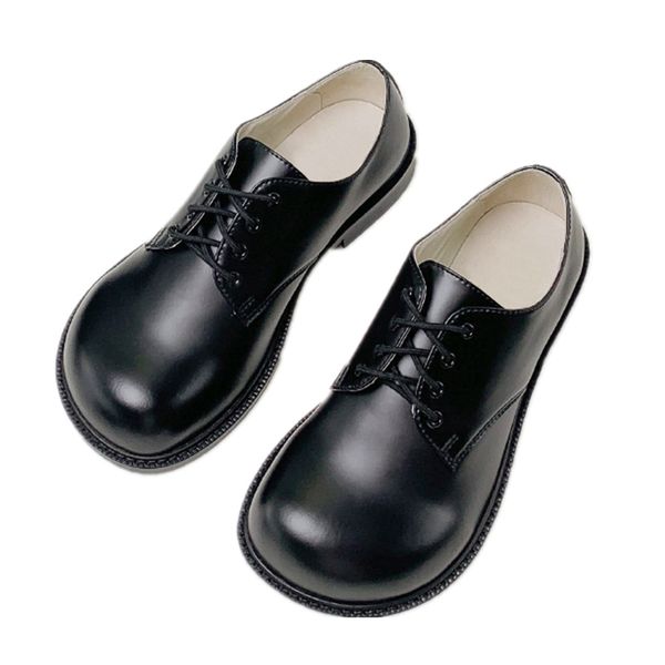

2020 cute lovely vintage big head shoe round toe british style women spring flats loafers casual shoes real leather lace up derbies designer, Black