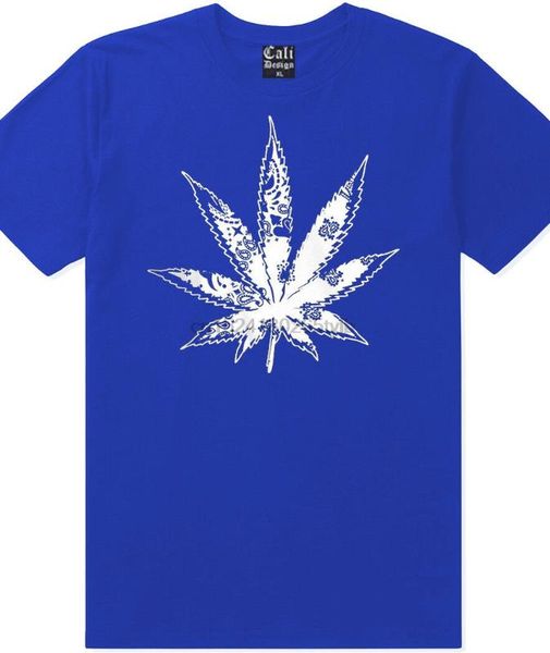 

blue bandana leaf t shirt og cali kush 420 blunt roll one crip tee, White;black