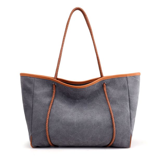 

new style fashion korean-style tote bag women's versatile contrasting color stitching hand canvas bag shoulder casual large