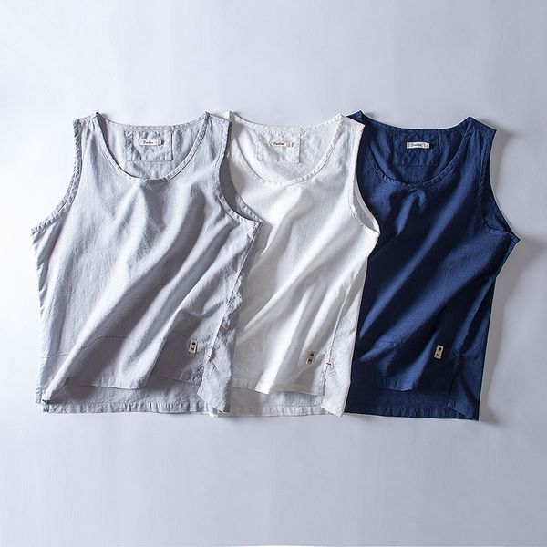 

male summer cotton sleeveless t-shirt vintage loose fit leisure sport undershirt training gym fitness vest men running t shirt, Gray;blue