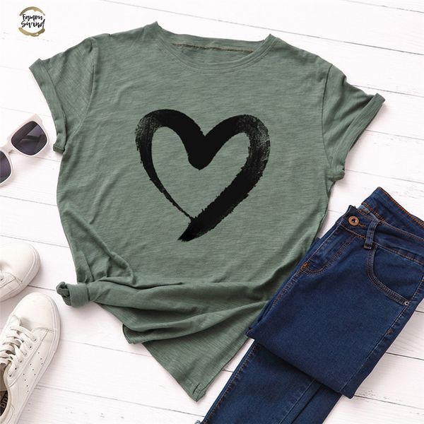 

plus size s 5xl new heart print t shirt women 100% cotton o neck short sleeve summer casual tshirt women shirts, White